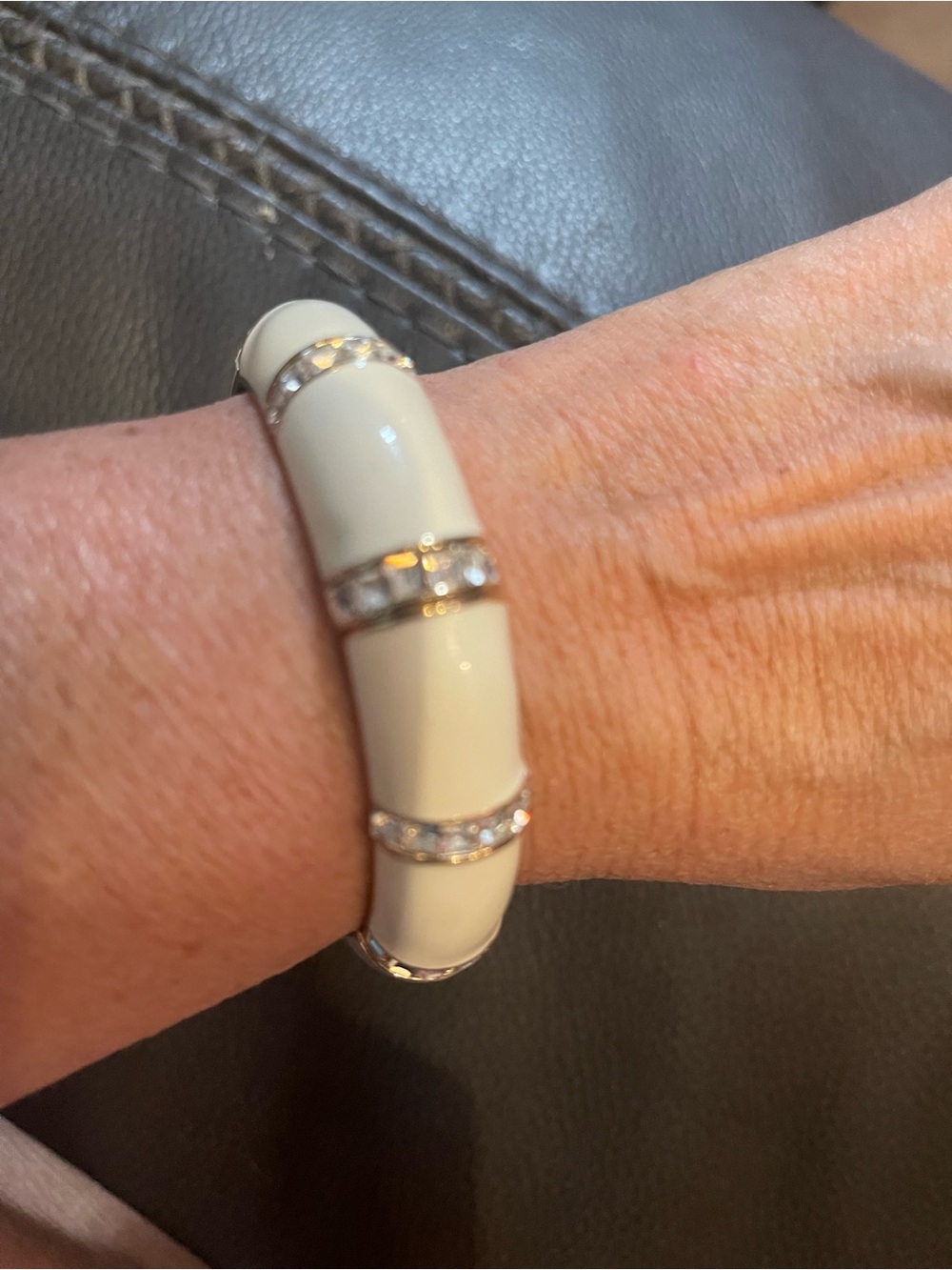 Park Lane Cream Enamel Bracelet with Crystal Accents